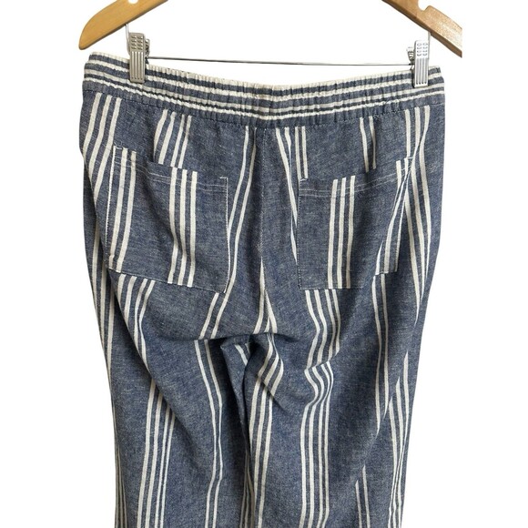 Old Navy Linen Blend Pants Women's M Blue & White Striped Beachy Wide Leg - Picture 4 of 7